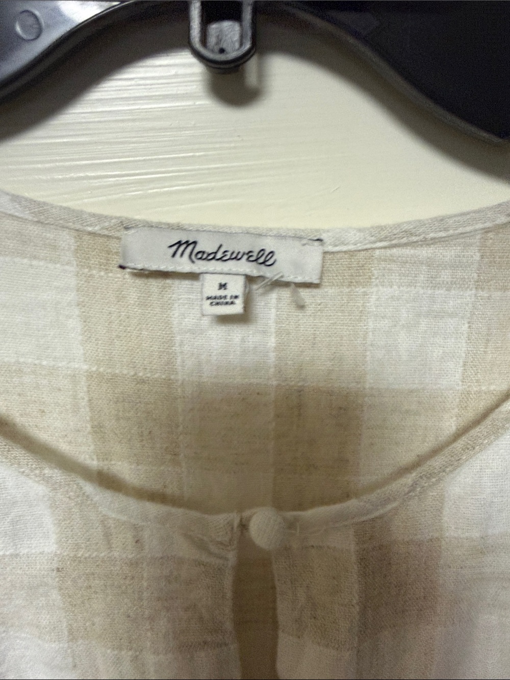 Madewell Neutral Plaid Button-Neck Linen Dress - Picture 2 of 9